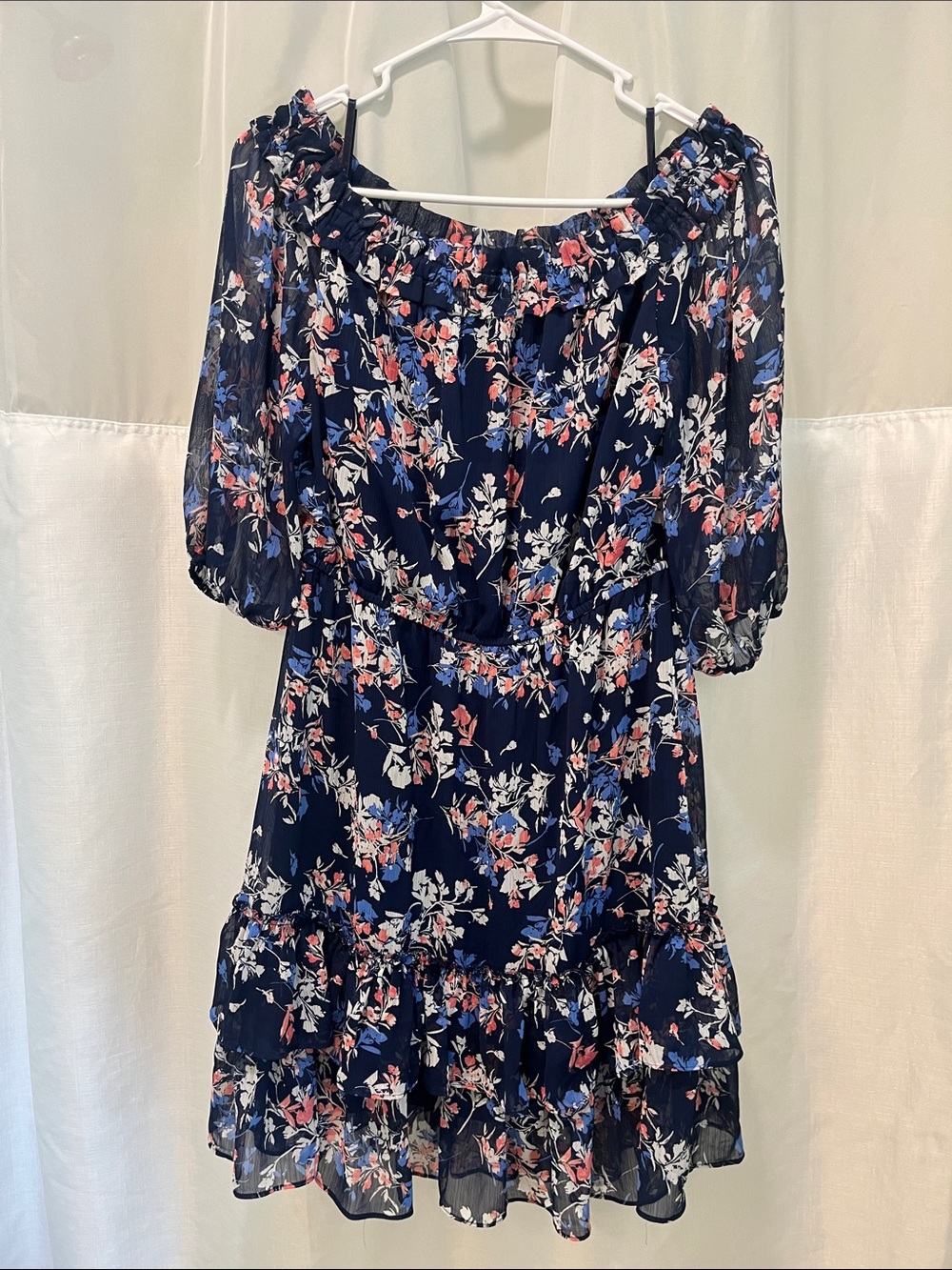 Westport Navy Floral Off-Shoulder Ruffle Mini Dress